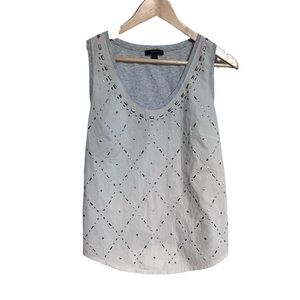 J Crew Diamond Studded Tank Top Size S Womens white  Silver Sleeveless Blouse